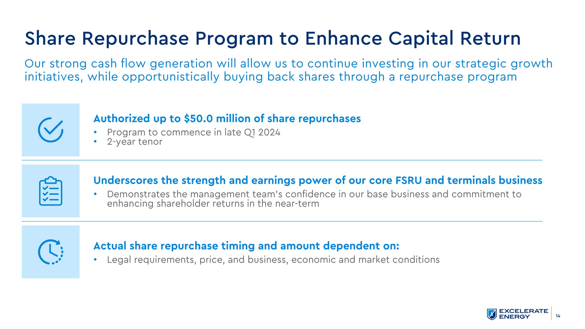 share repurchase program to enhance capital return | Excelerate Energy