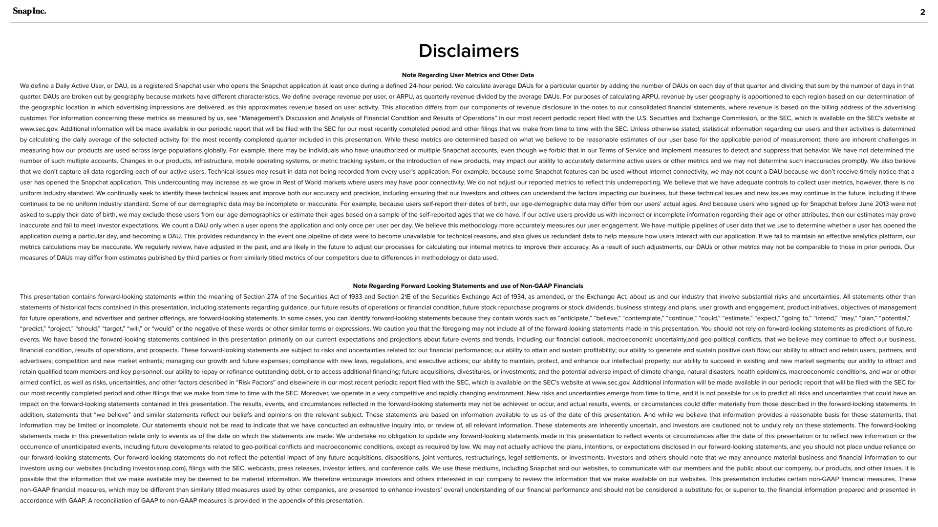 disclaimers | Snap Inc