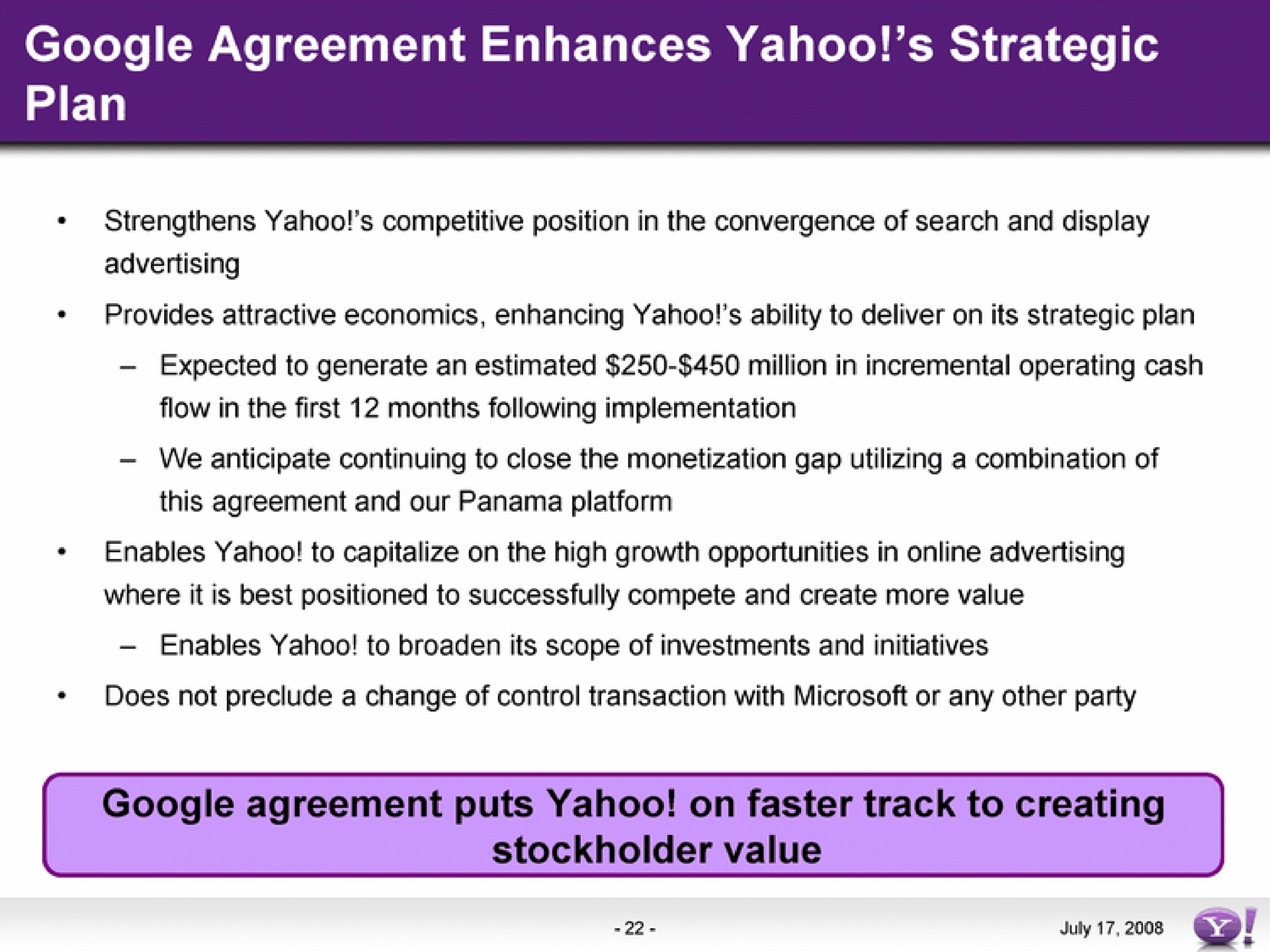 agreement enhances yahoo strategic plan agreement puts yahoo on faster track to creating | Yahoo