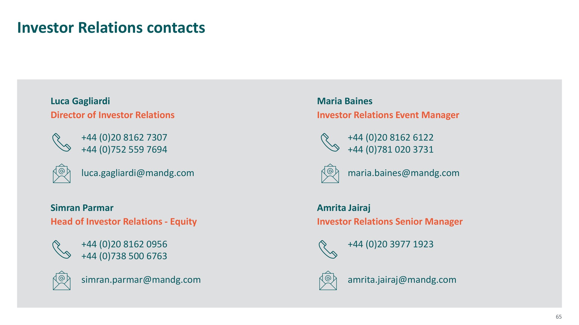 investor relations contacts | M&G