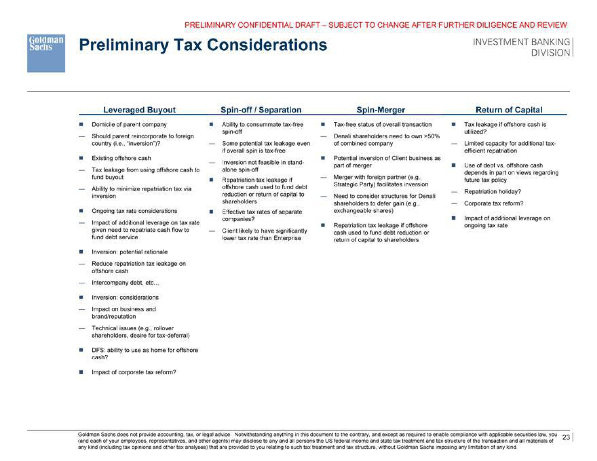 preliminary tax considerations | Goldman Sachs