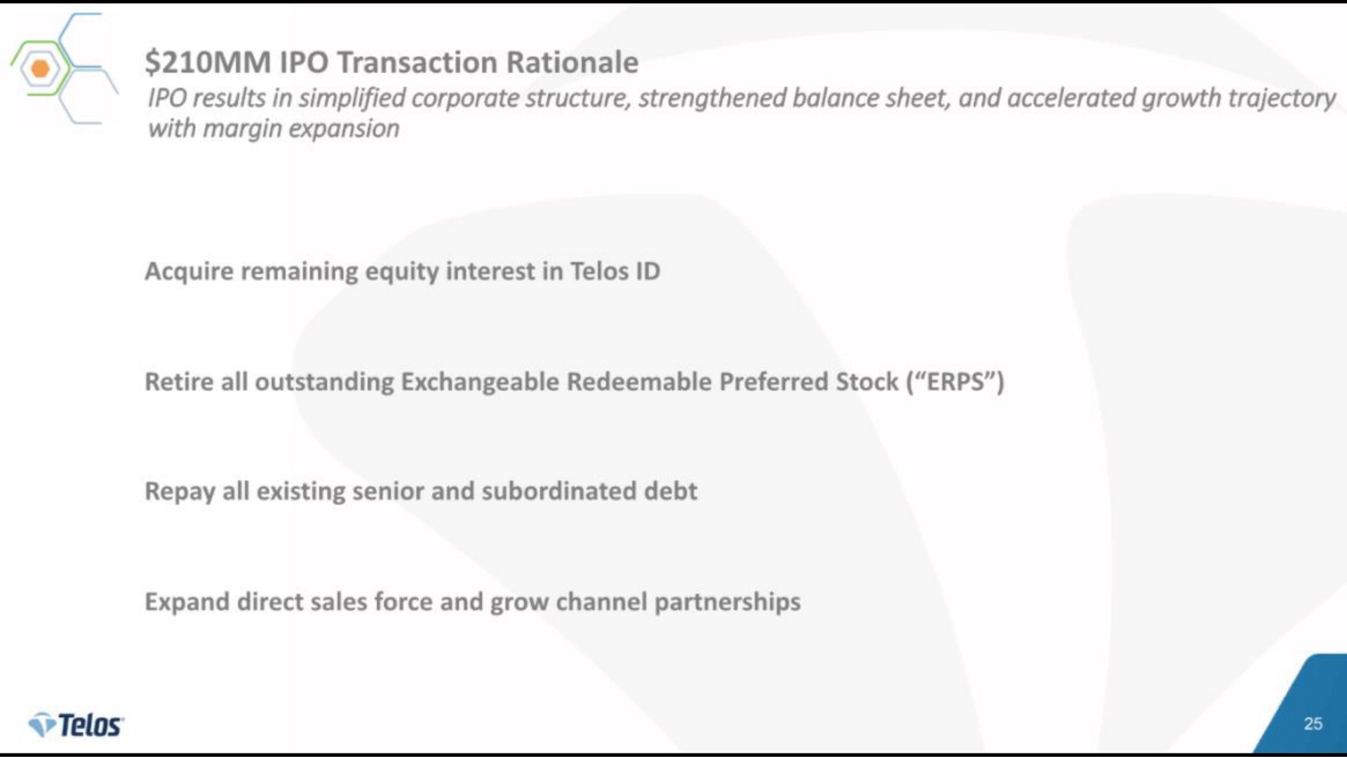 a transaction rationale results in simplified corporate structure strengthened balance sheet and accelerated growth trajectory | Telos