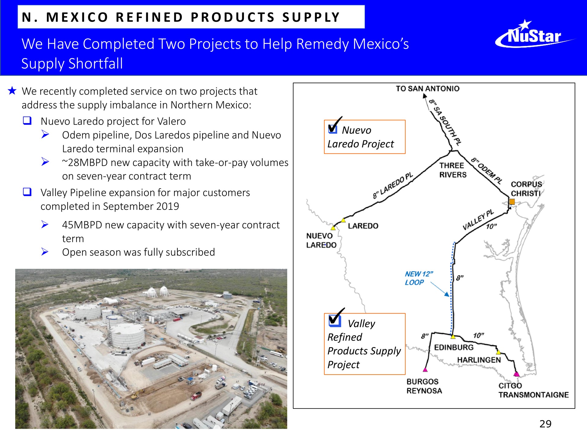 we have completed two projects to help remedy supply shortfall | NuStar Energy
