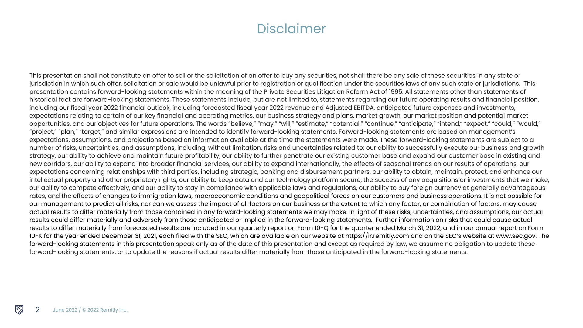 disclaimer | Remitly