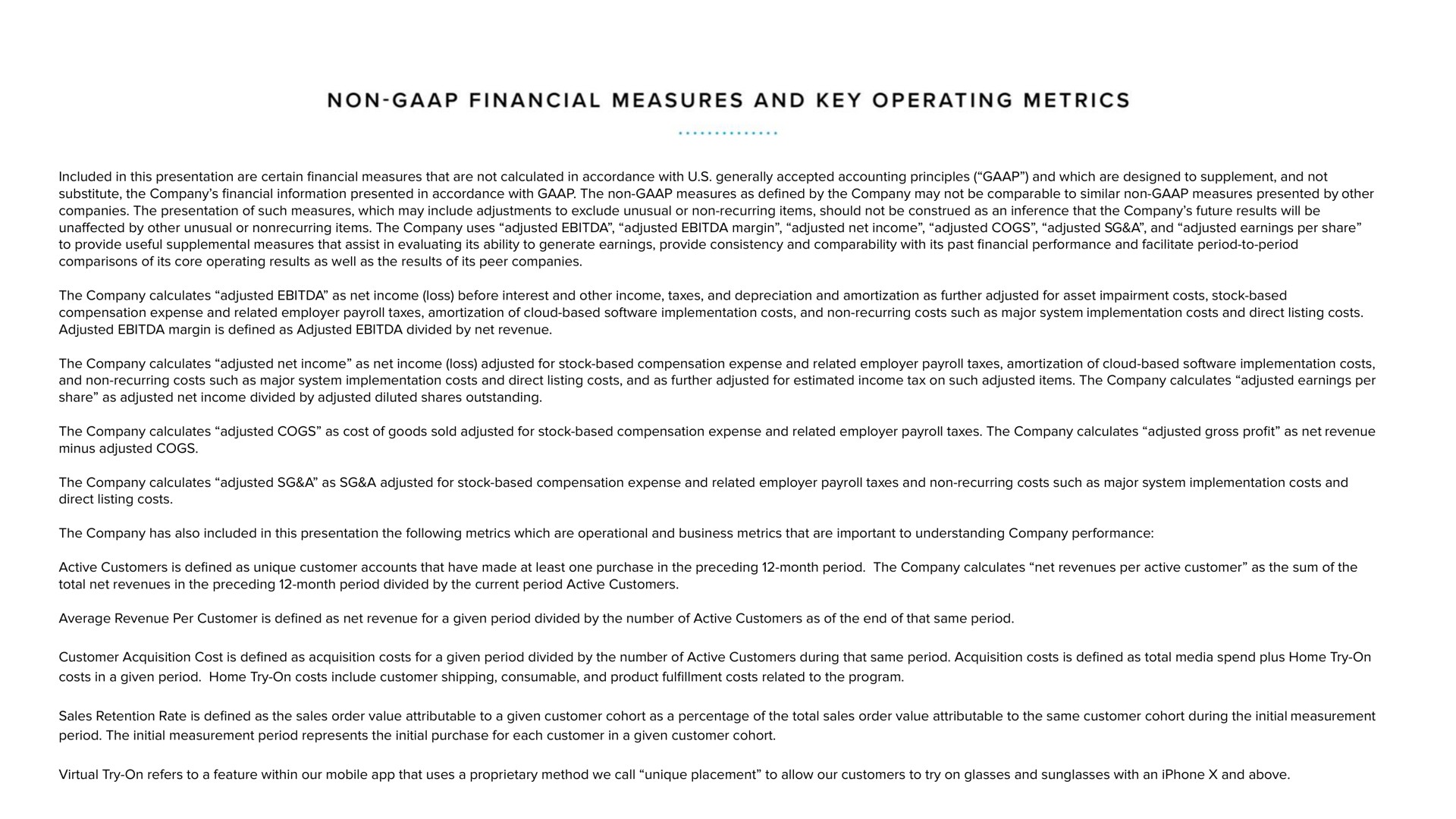non financial measures and key operating metrics | Warby Parker