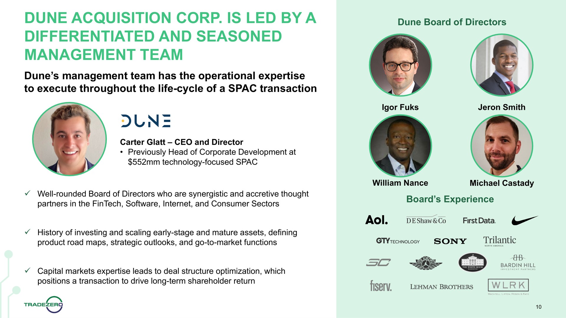 dune acquisition corp is led by a differentiated and seasoned management team | TradeZero