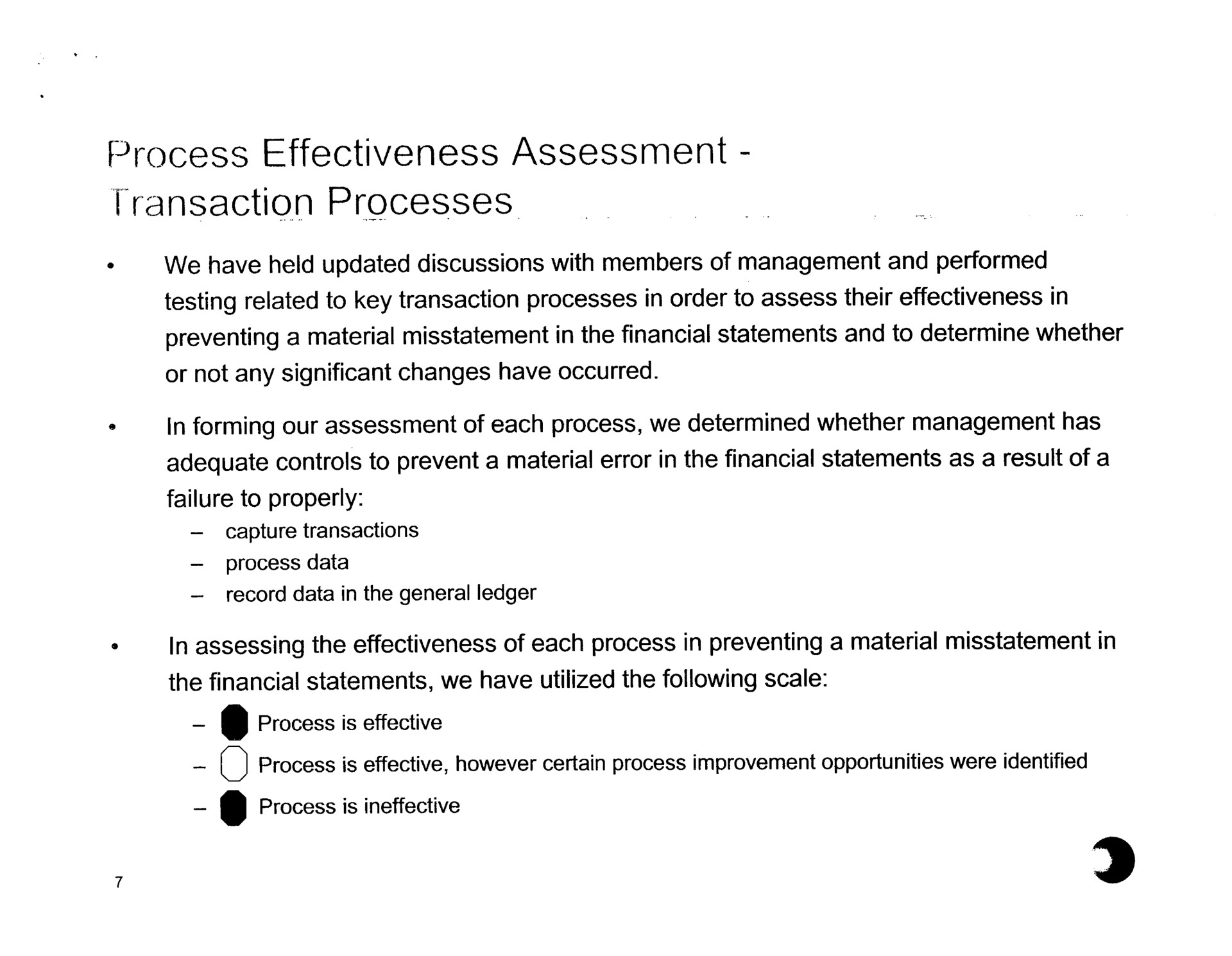 process effectiveness assessment transaction processes | Arthur Andersen