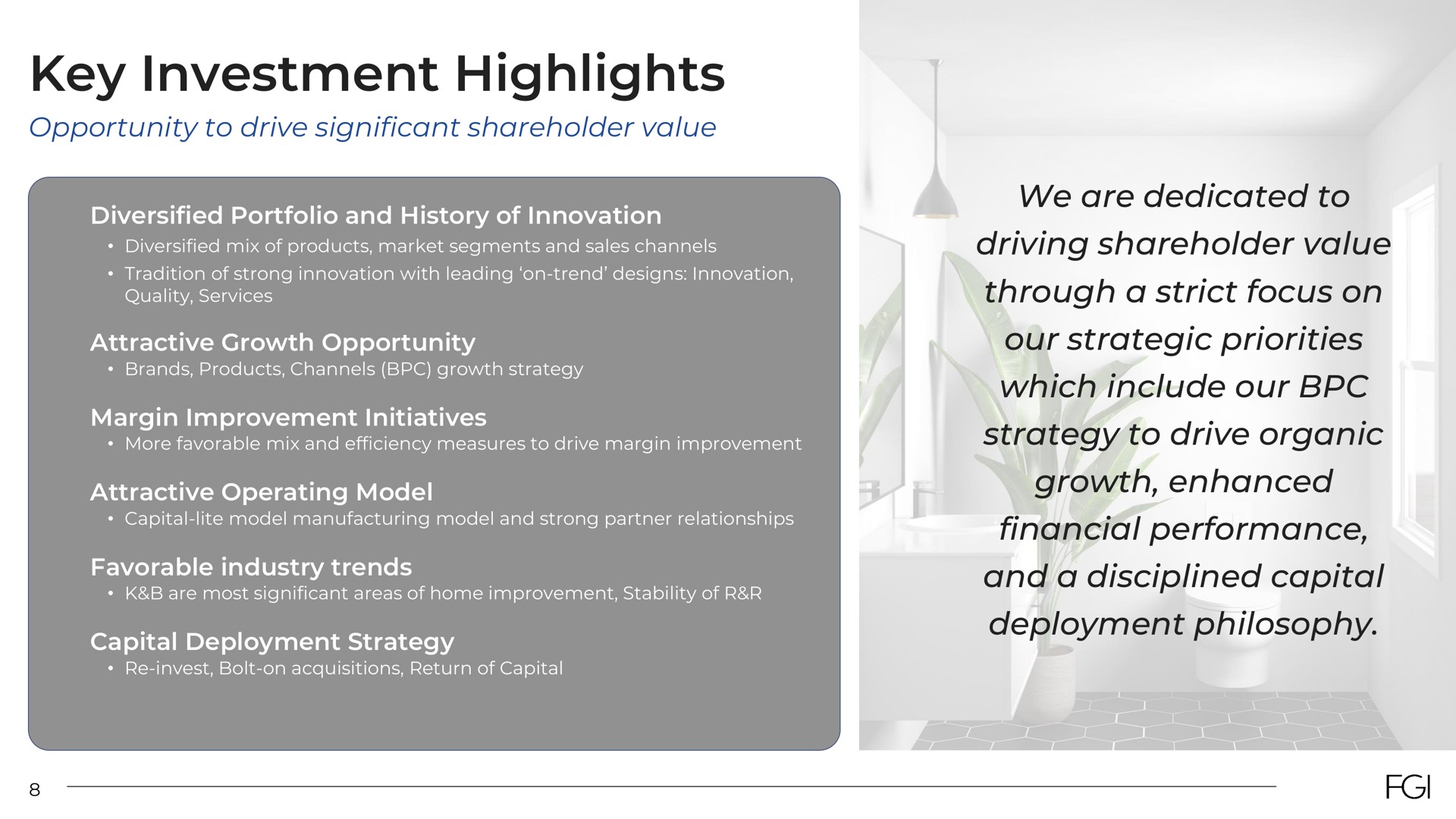 key investment highlights | FGI Industries