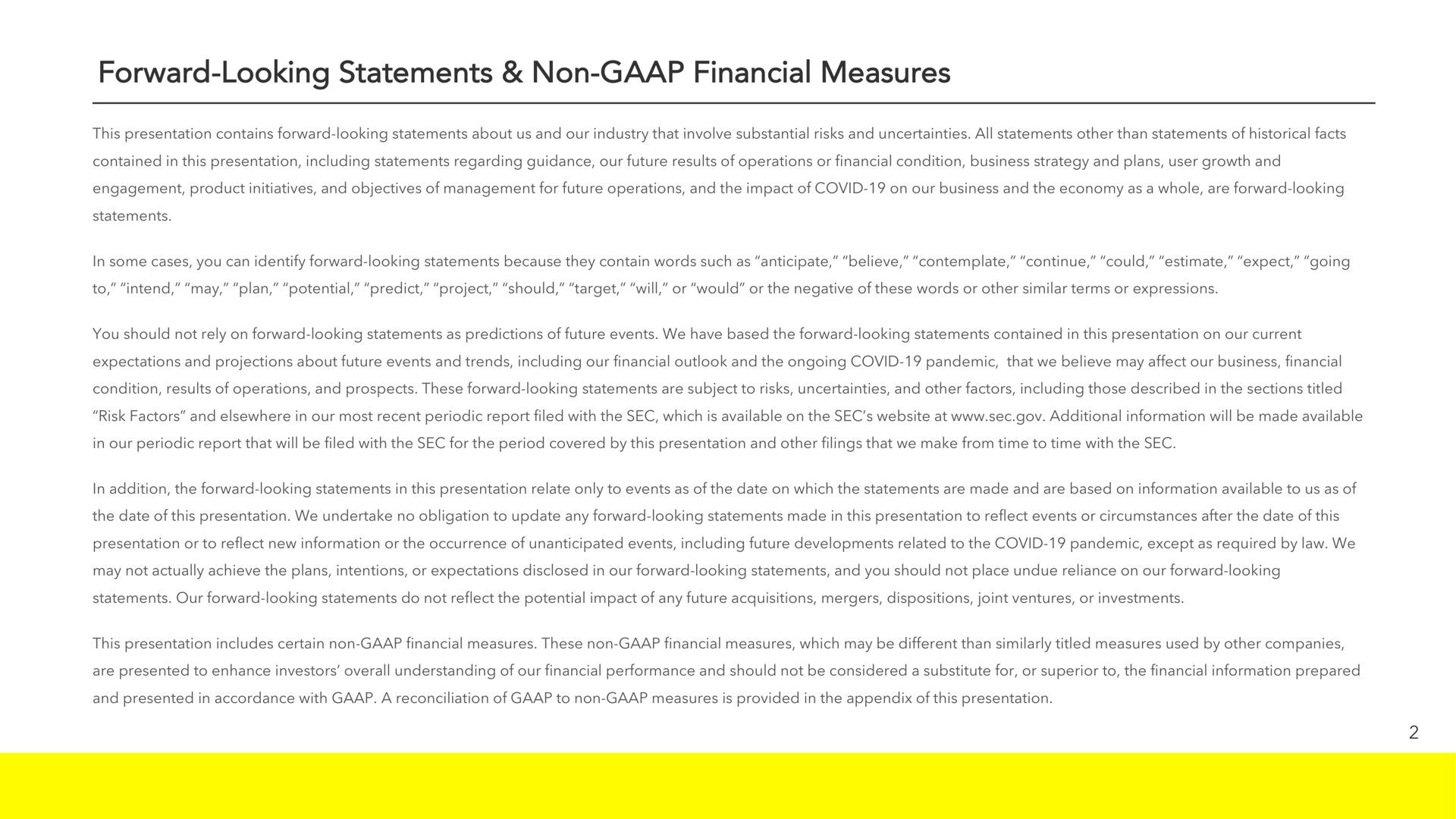forward looking statements non financial measures | Snap Inc