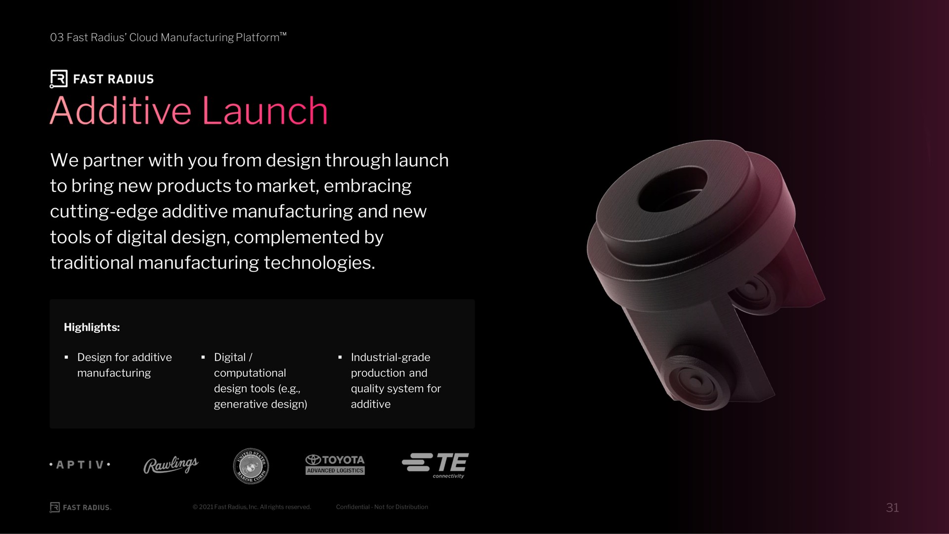 we partner with you from design through launch to bring new products to market embracing cutting edge additive manufacturing and new tools of digital design complemented by traditional manufacturing technologies | Fast Radius