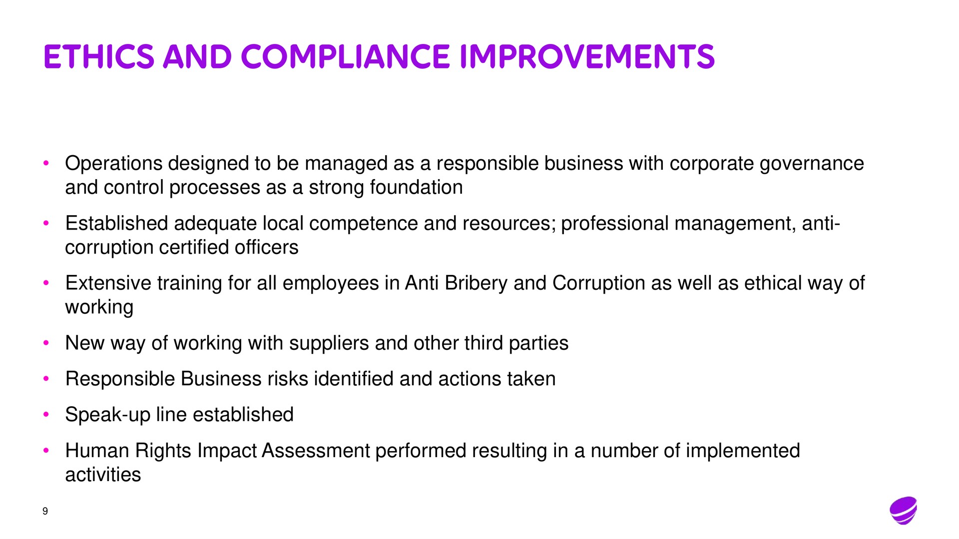 ethics and compliance improvements | Telia Company