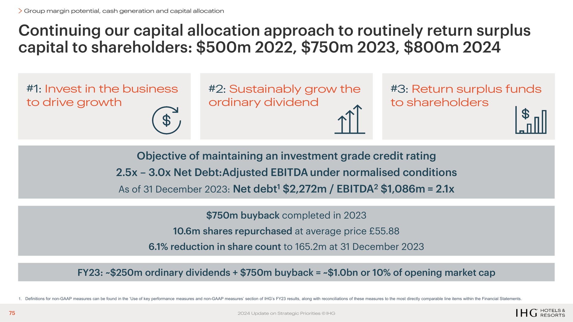 continuing our capital allocation approach to routinely return surplus capital to shareholders | IHG Hotels