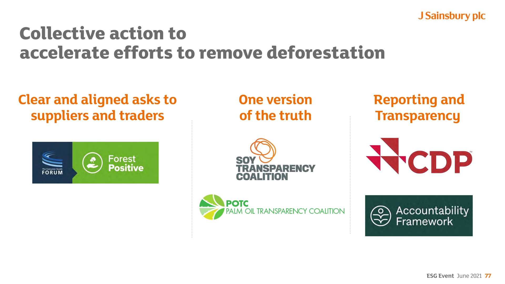 collective action to accelerate efforts to remove deforestation | Sainsbury's
