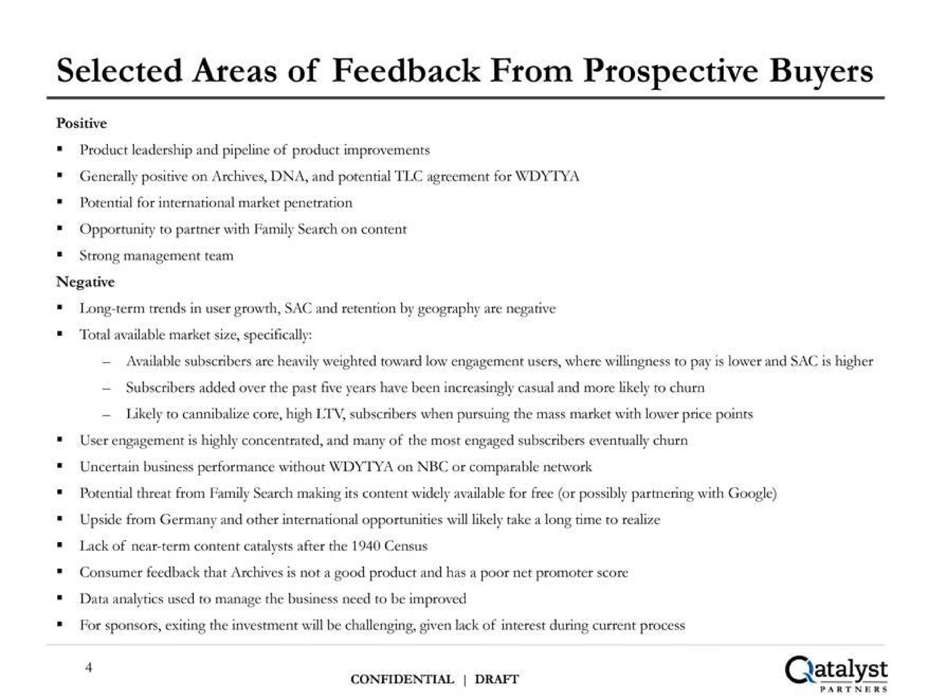selected areas of feedback from prospective buyers | Qatalyst Partners