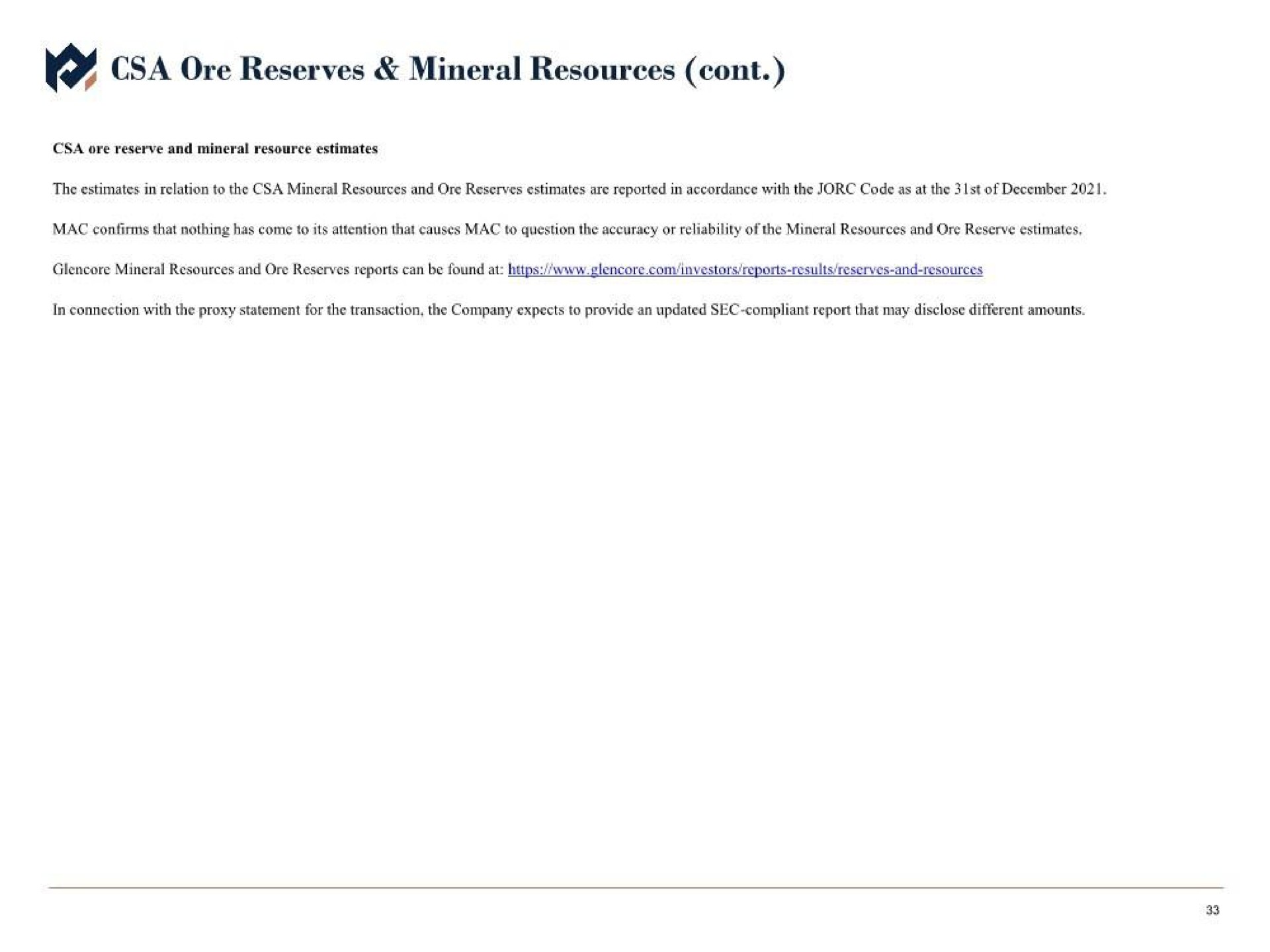 ore reserves mineral resources | Metals Acquisition Corp