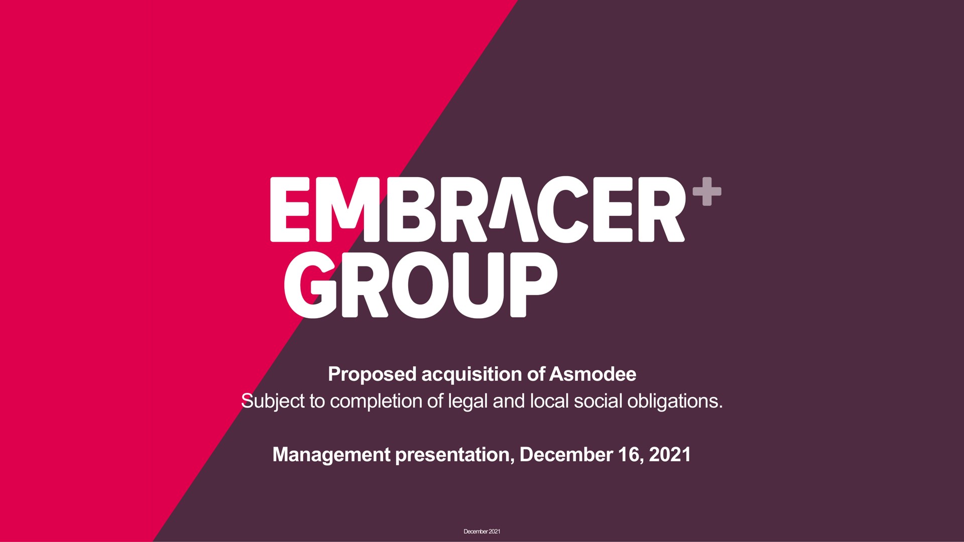 proposed acquisition of subject to completion of legal and local social obligations management presentation embracer group | Embracer Group