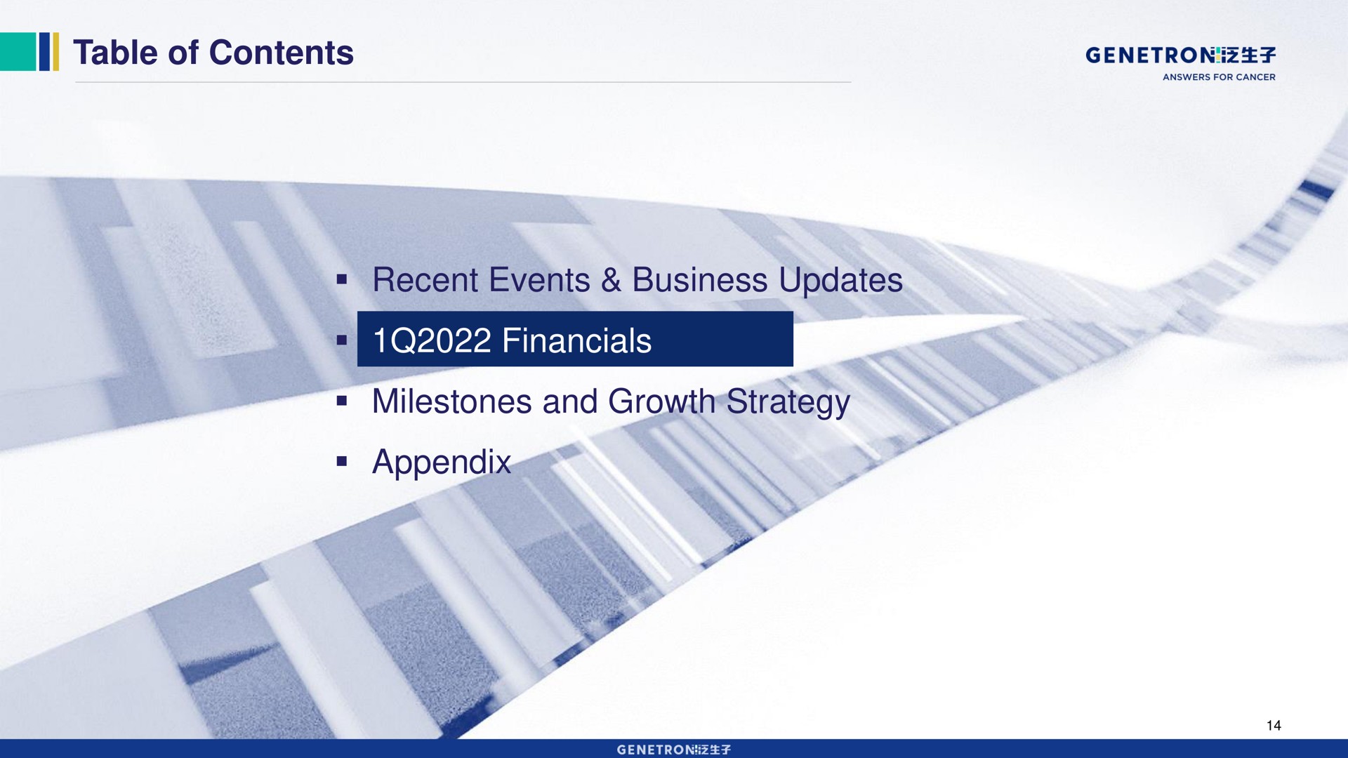 table of contents recent events business updates milestones and growth strategy appendix ones | Genetron