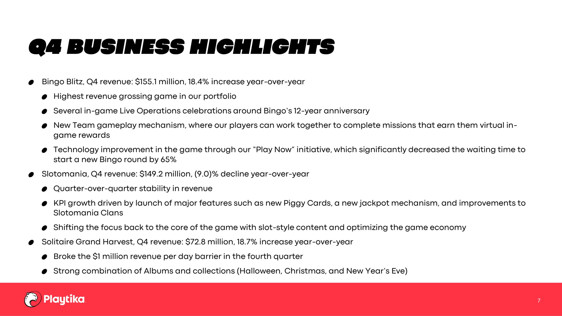 business highlights | Playtika