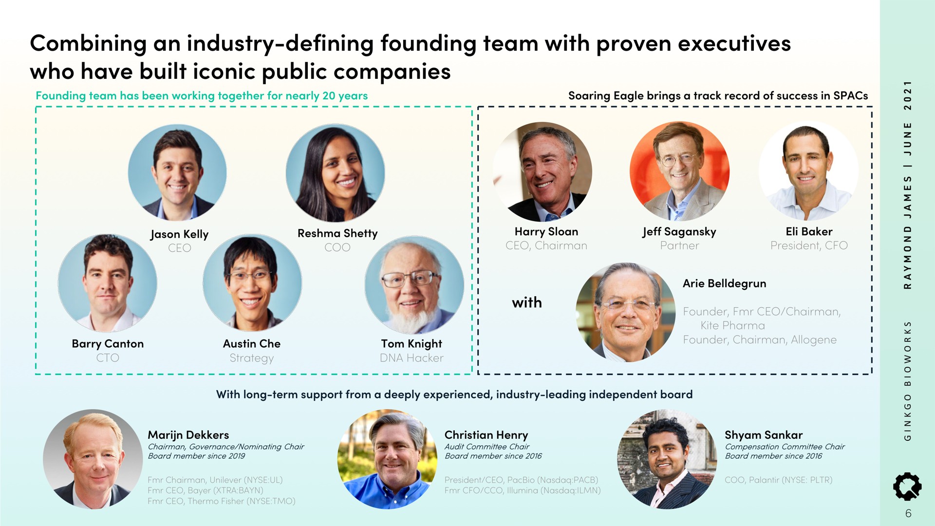 combining an industry defining founding team with proven executives who have built iconic public companies i | Ginkgo