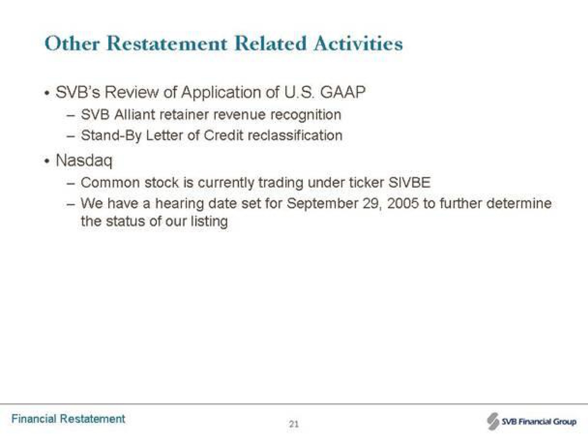 other restatement related activities | Silicon Valley Bank