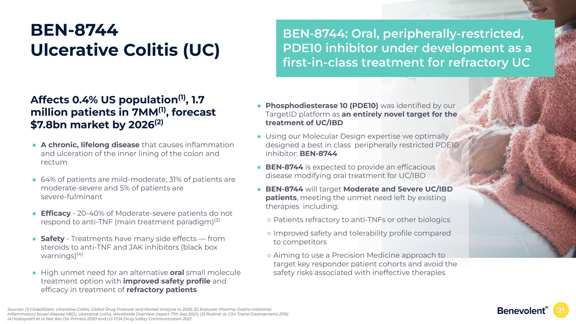 ben ulcerative colitis ben oral peripherally restricted inhibitor under development as a in class treatment for refractory affects us population million patients in forecast market by | BenevolentAI