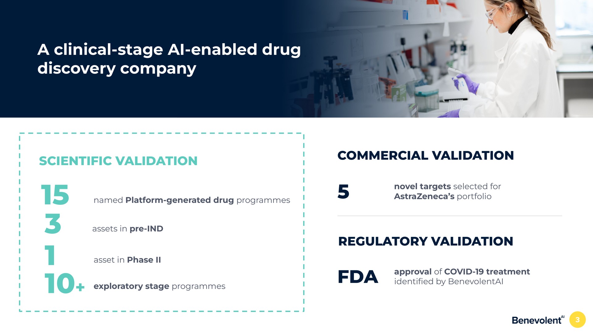 a clinical stage enabled drug discovery company scientific validation commercial validation regulatory validation well funded with key value in points in the near and medium term enabled | BenevolentAI