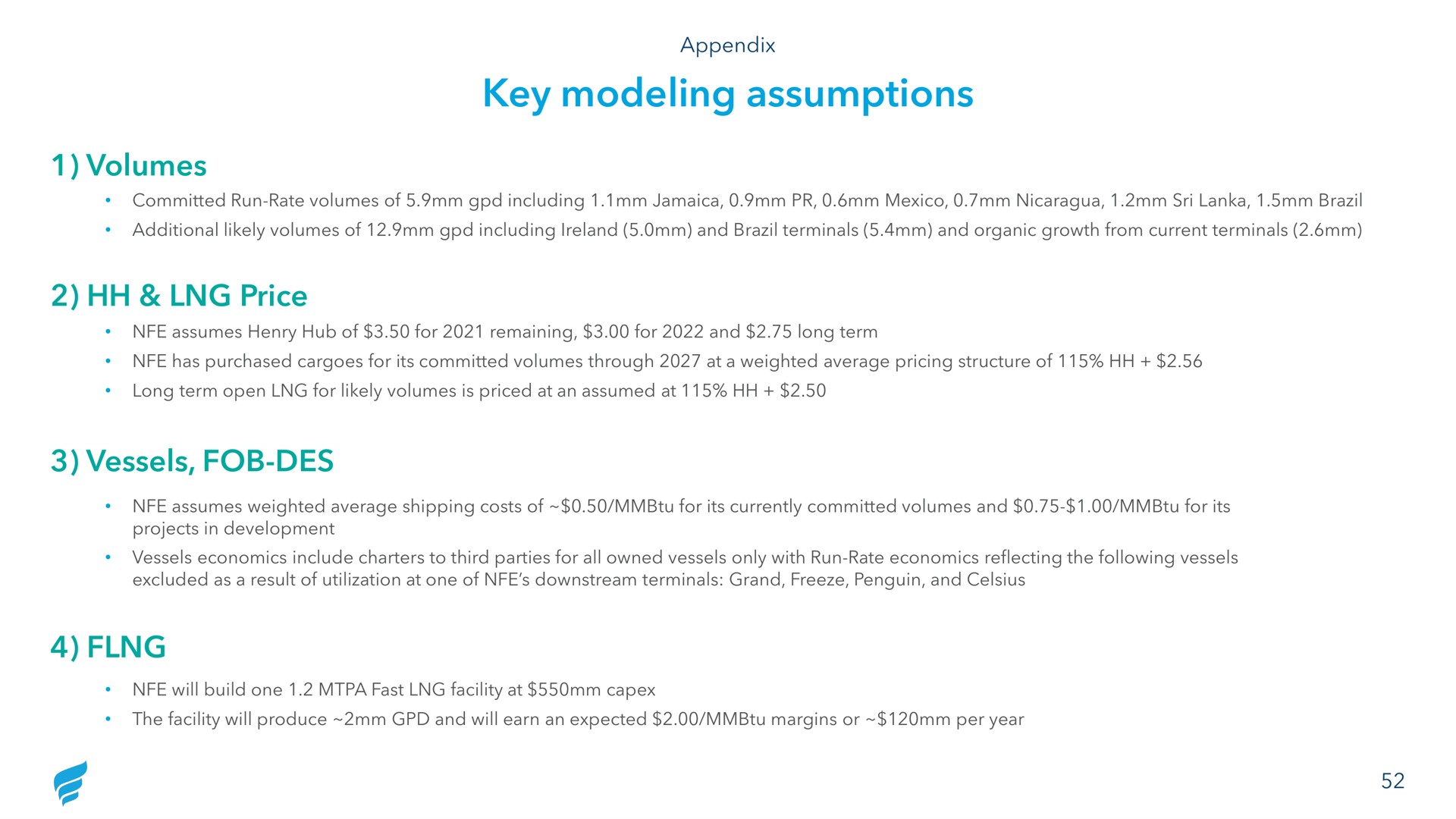 key modeling assumptions volumes price vessels fob des | NewFortress Energy