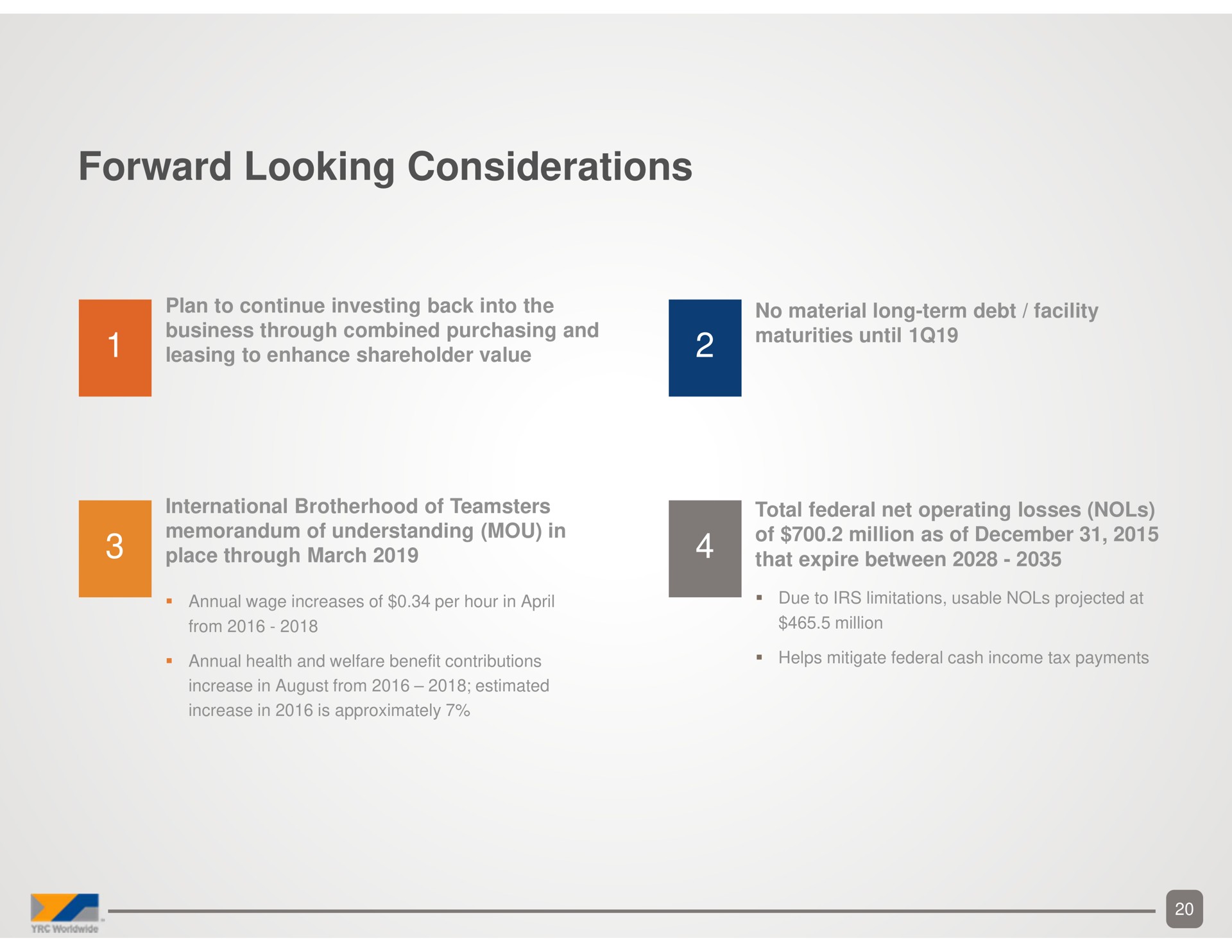 forward looking considerations | Yellow Corporation