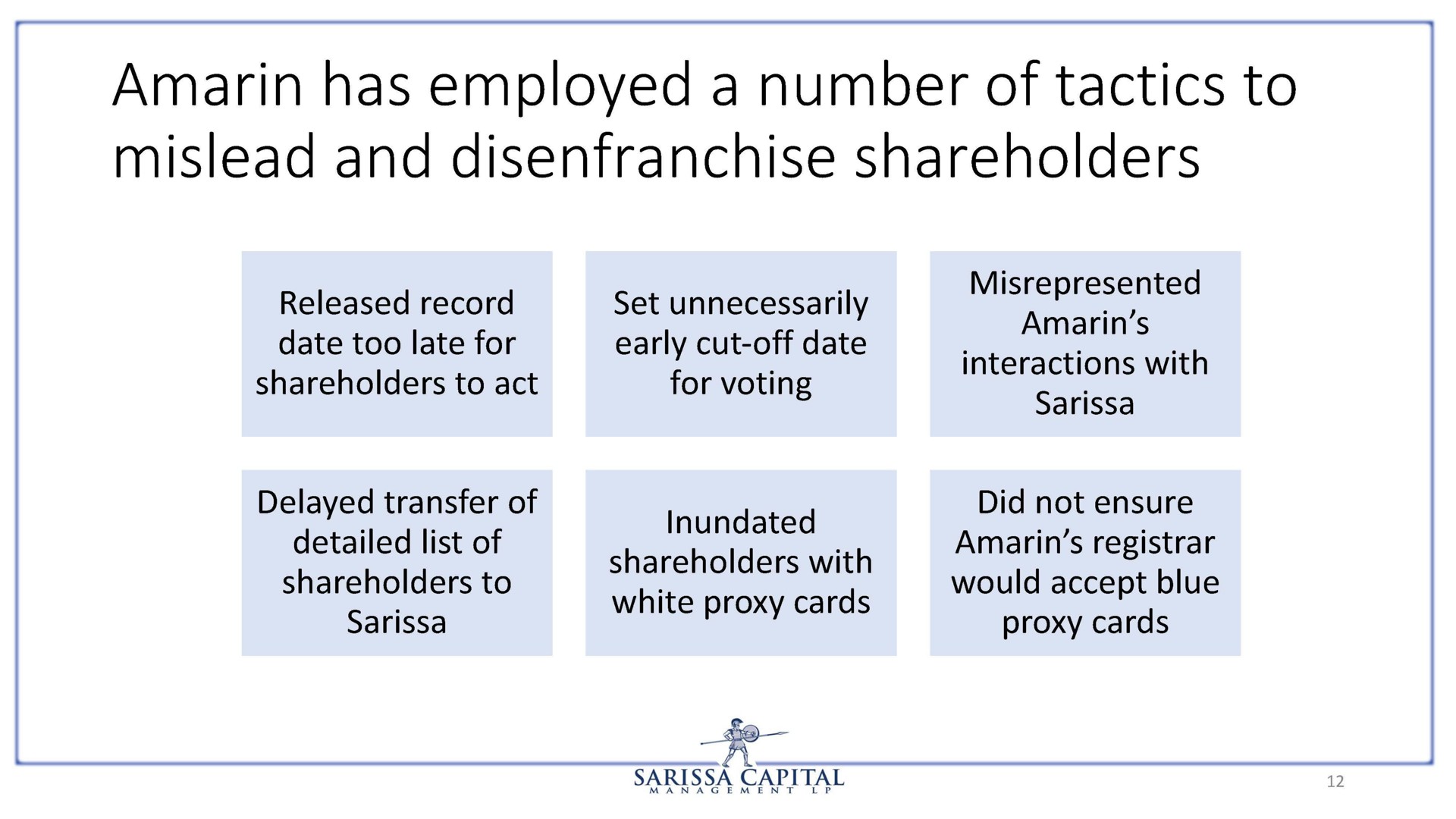amarin has employed a number of tactics to mislead and disenfranchise shareholders | Sarissa Capital