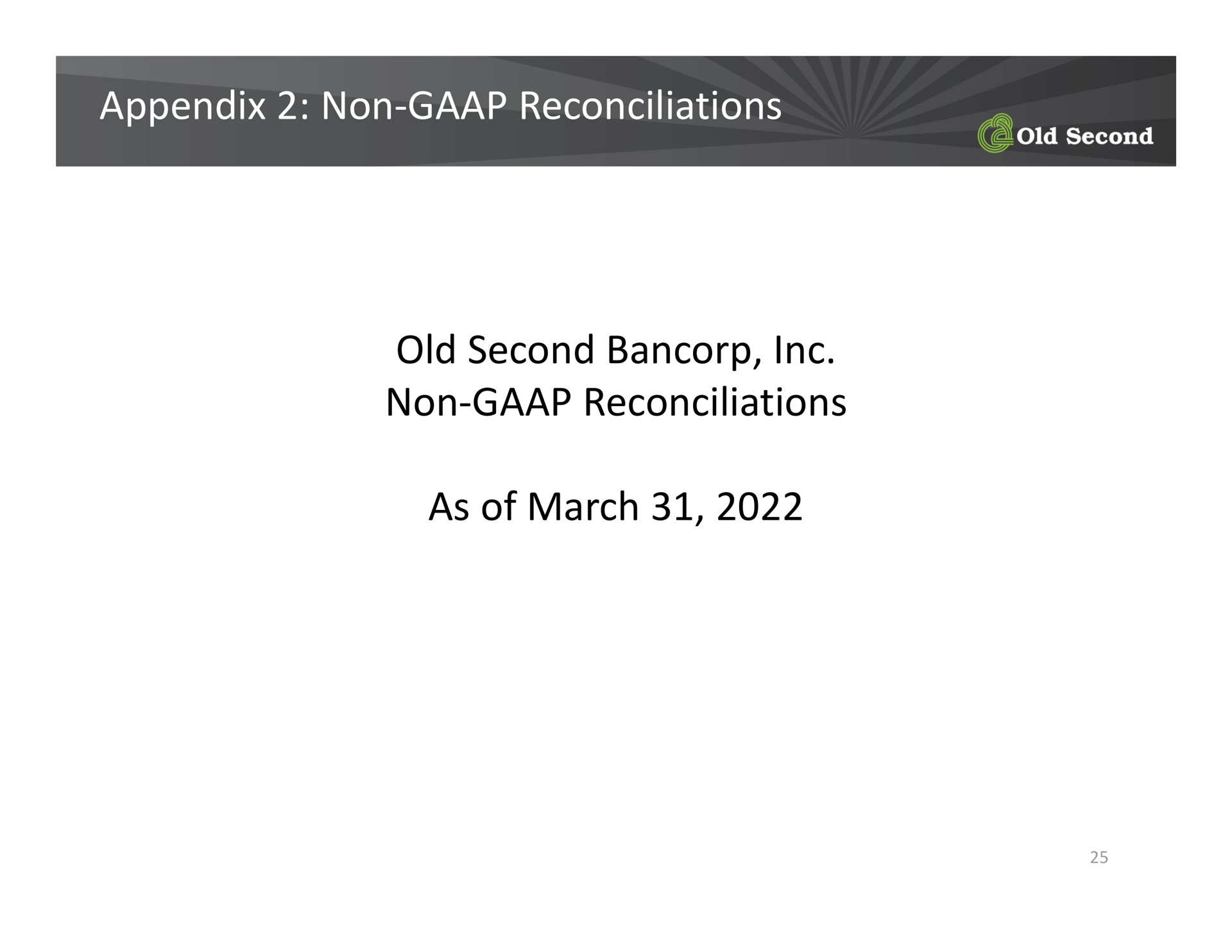 appendix non reconciliations old second non reconciliations as of march non non | Old Second Bancorp