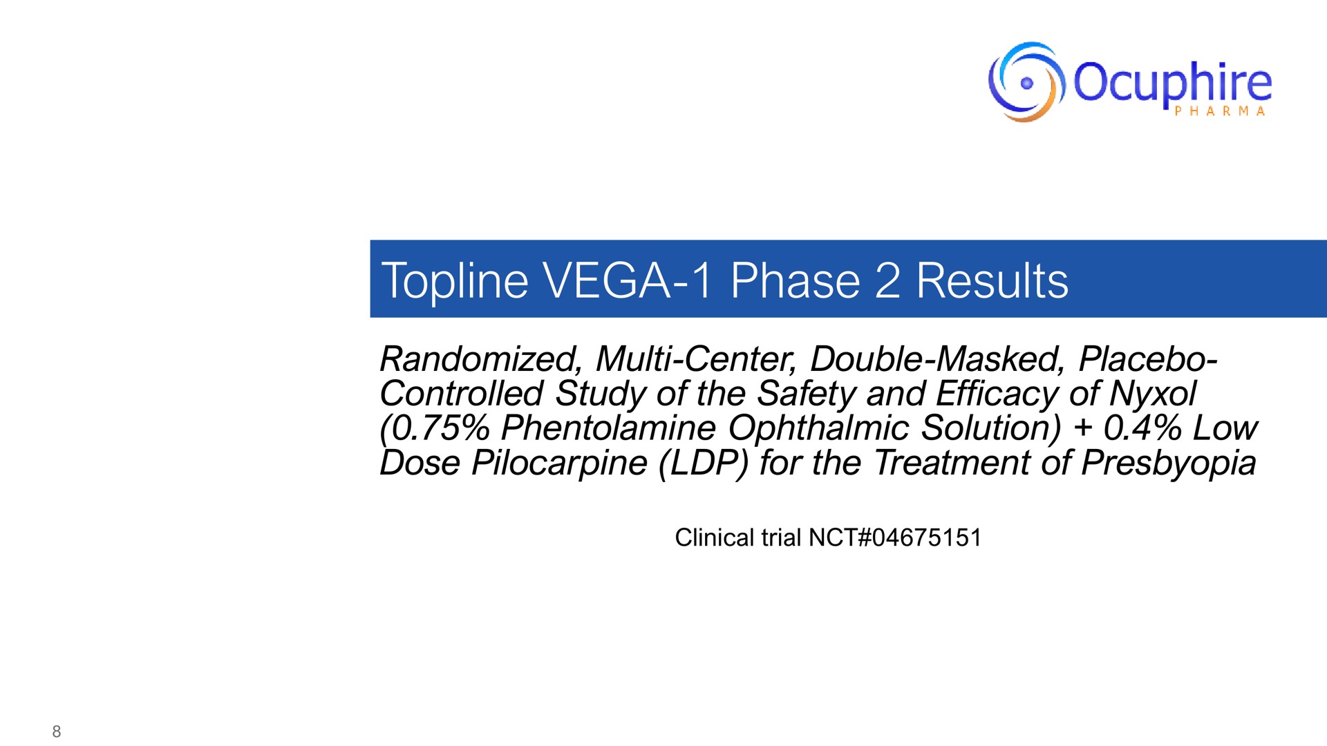 topline phase results randomized center double masked placebo controlled study of the safety and efficacy of ophthalmic solution low dose pilocarpine for the treatment of presbyopia | Ocuphire Pharma