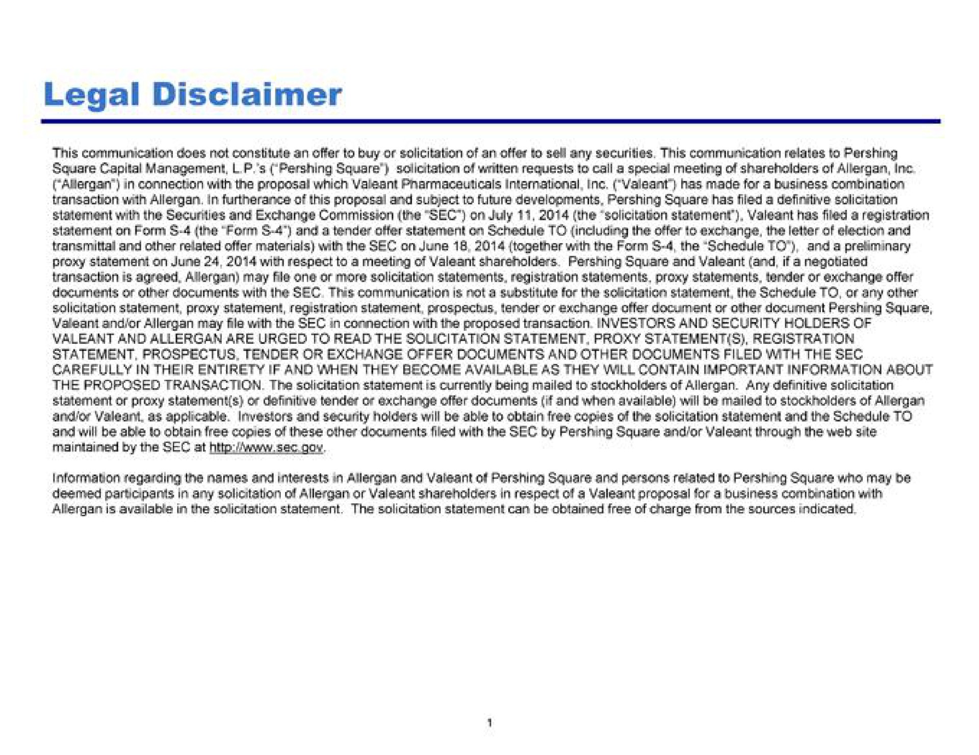 legal disclaimer | Pershing Square