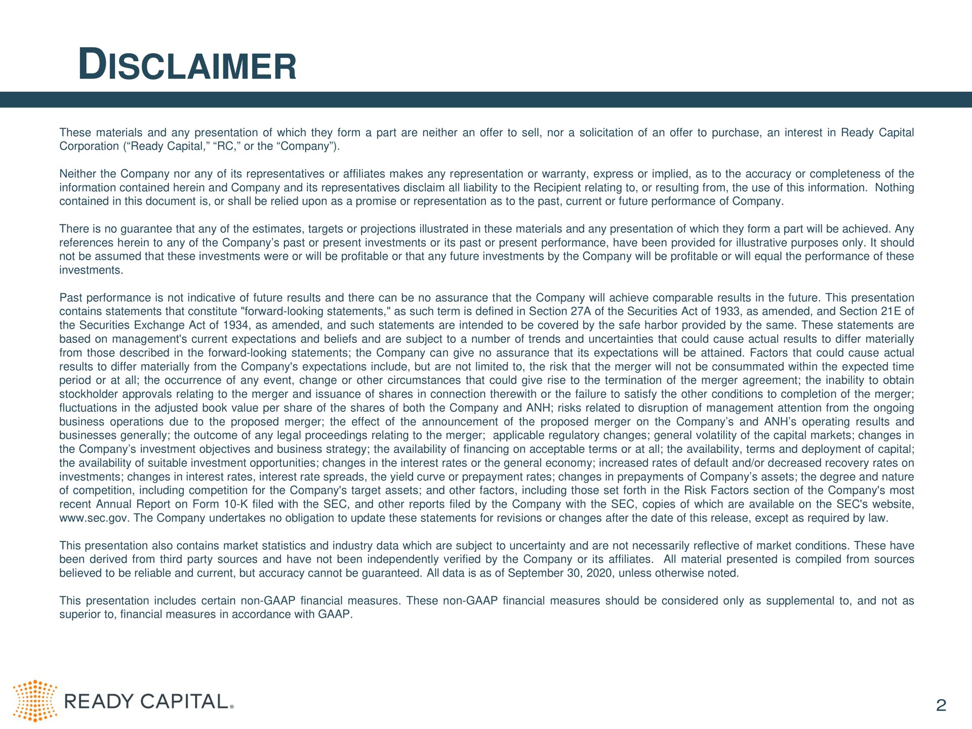 disclaimer nee ready capital | Ready Capital