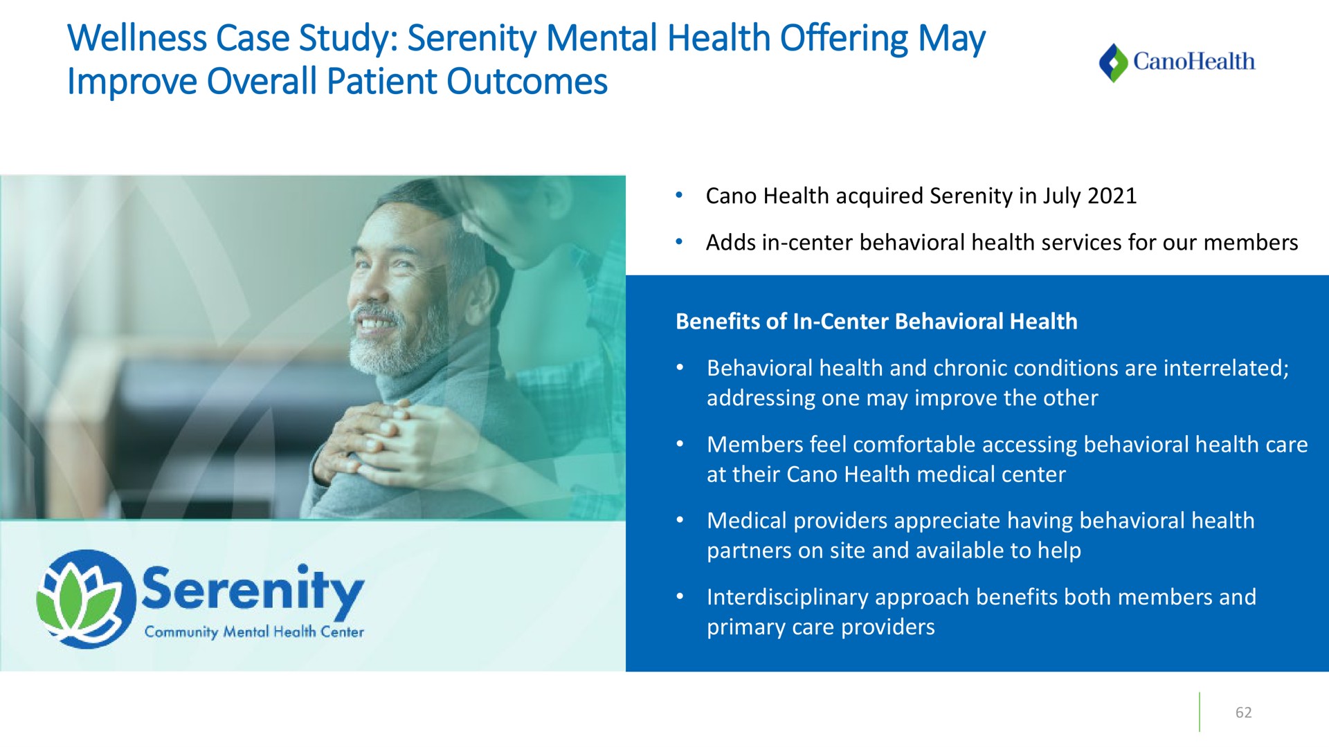 wellness case study serenity mental health offering may improve overall patient outcomes | Cano Health