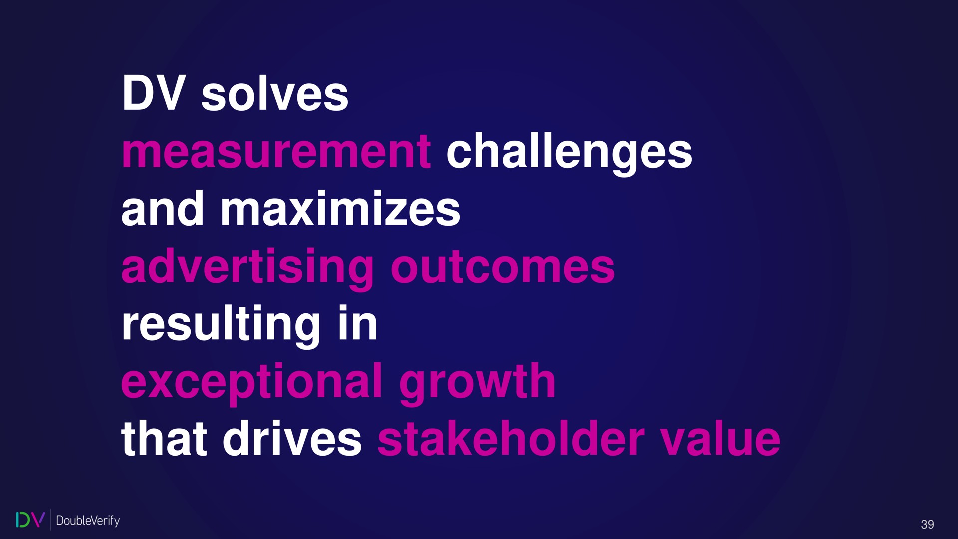 solves measurement challenges and maximizes advertising outcomes resulting in exceptional growth that drives stakeholder value | DoubleVerify