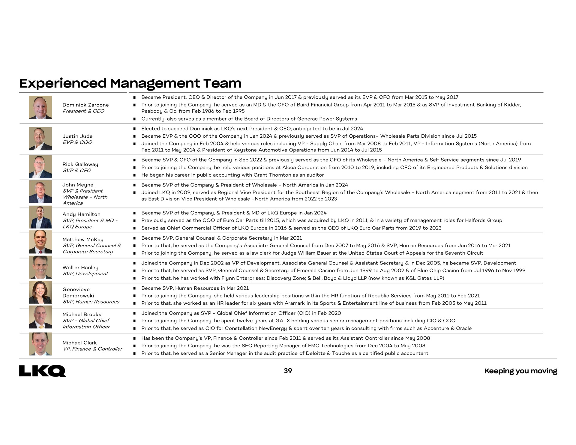 experienced management team | LKQ
