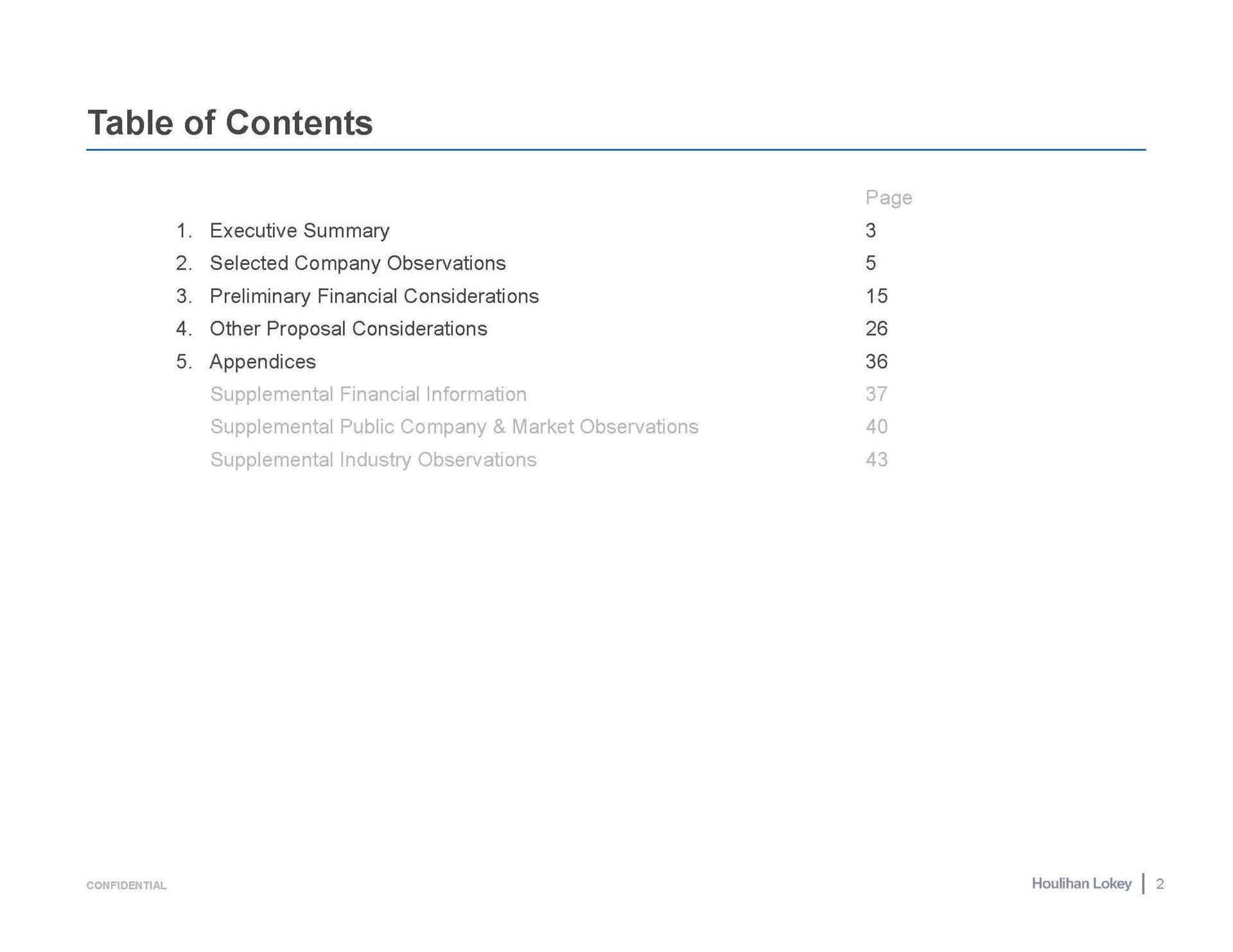 table of contents | Houlihan Lokey