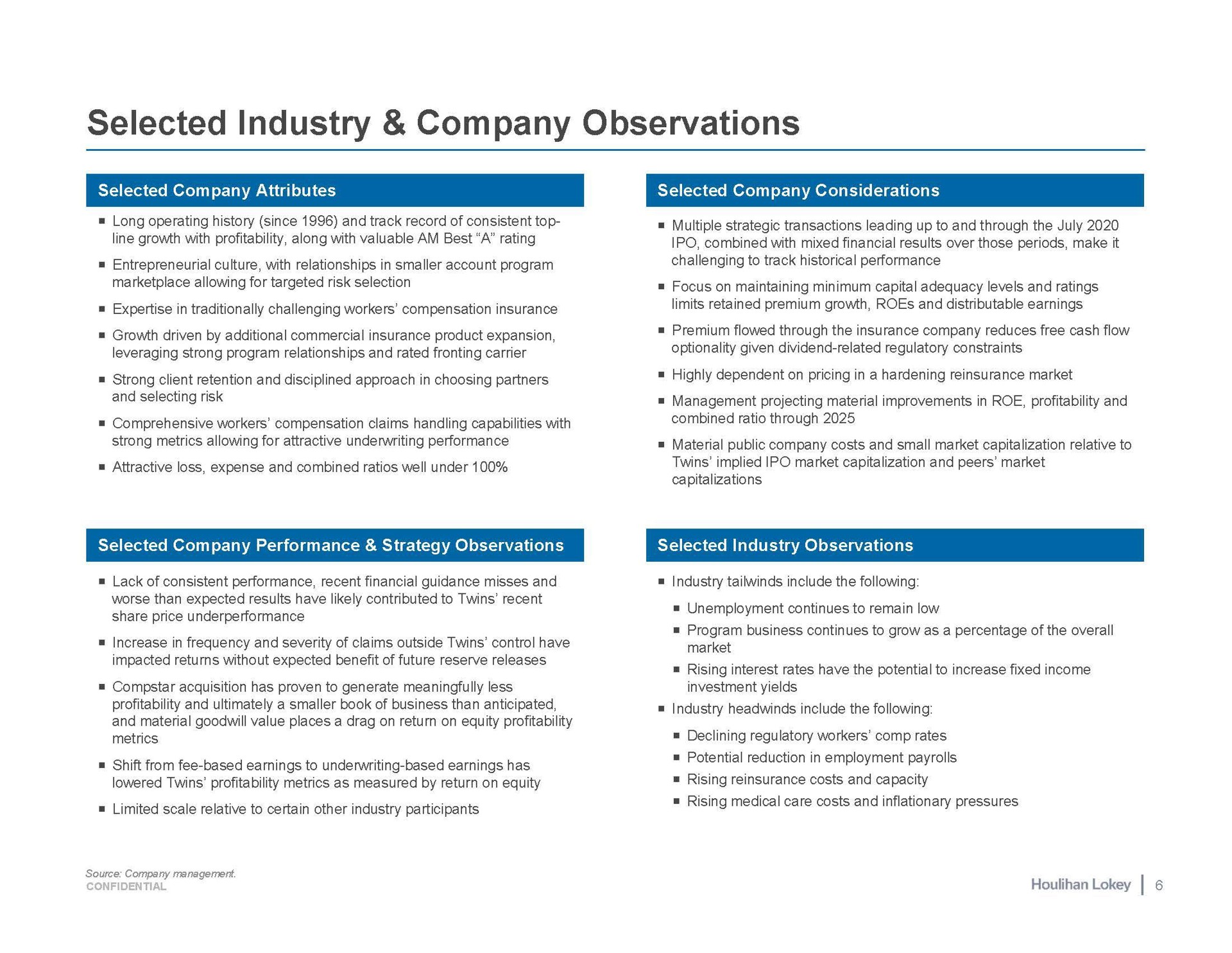 selected industry company observations | Houlihan Lokey