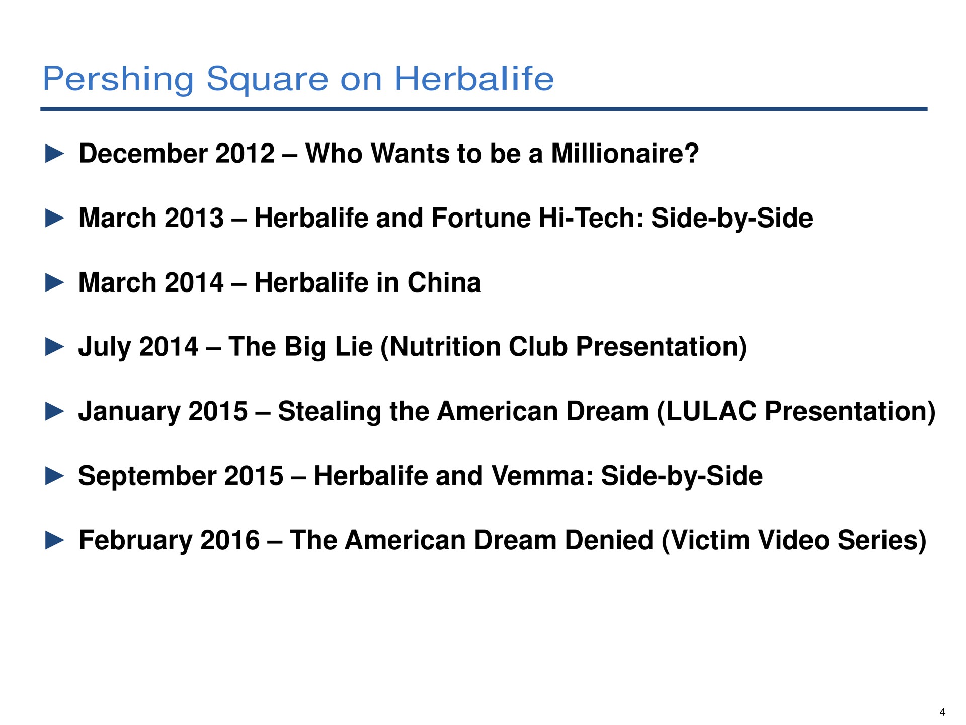 square on who wants to be a millionaire march and fortune tech side by side march in china the big lie nutrition club presentation stealing the dream presentation and side by side the dream denied victim video series | Pershing Square