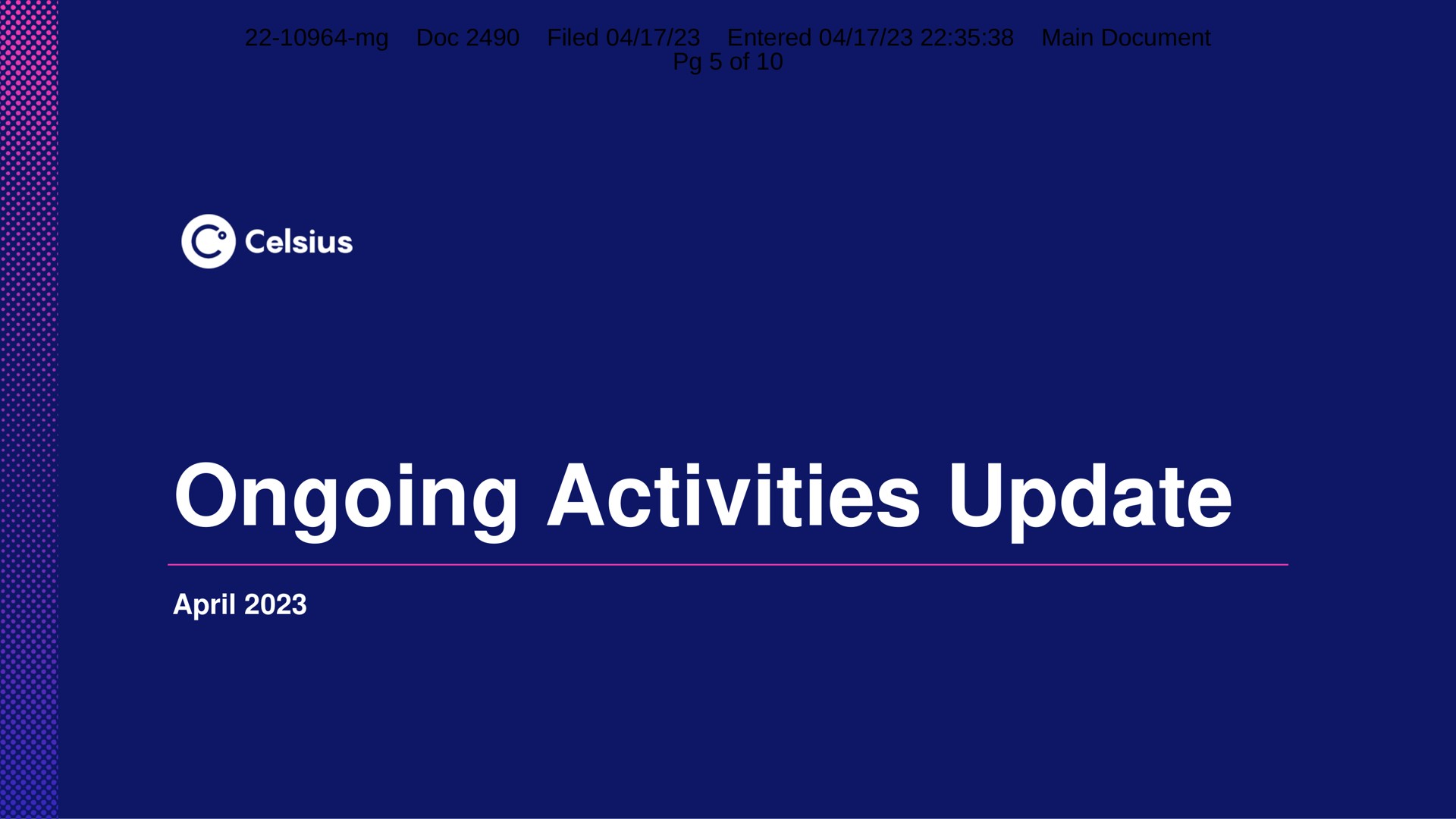 ongoing activities update | Celsius Network