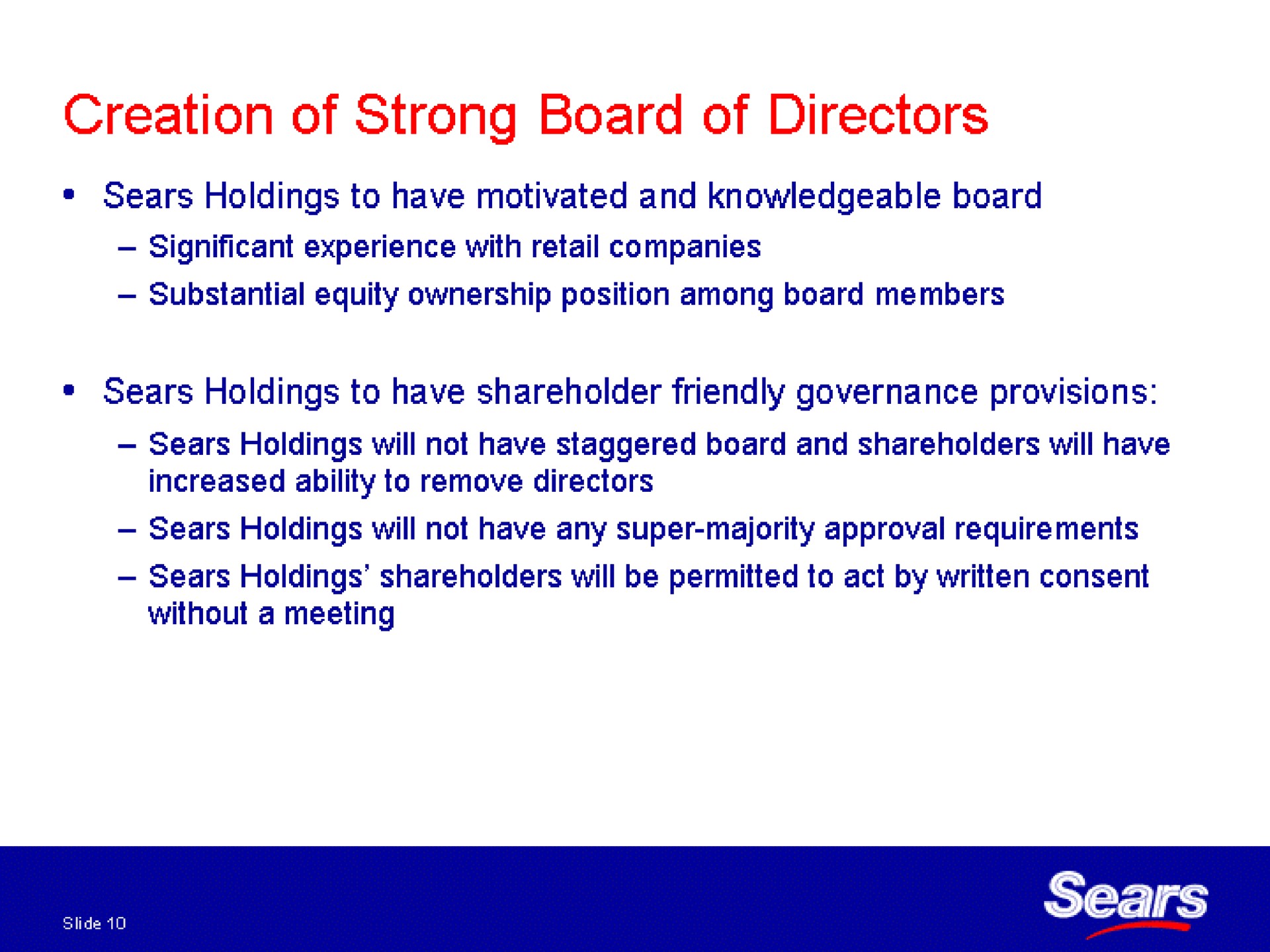 creation of strong board of directors | Sears
