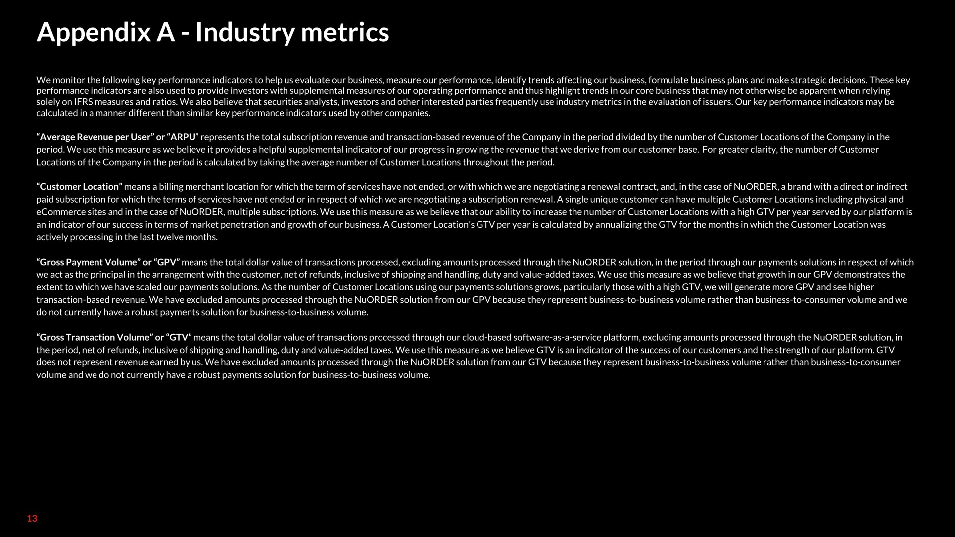 appendix a industry metrics | Lightspeed