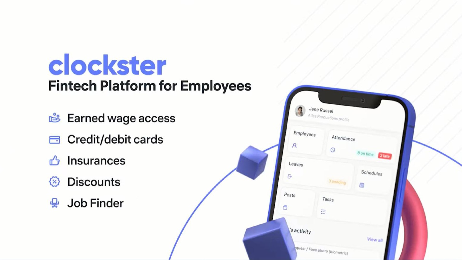 platform for employees earned wage access credit debit cards insurances discounts job finder | Clockster
