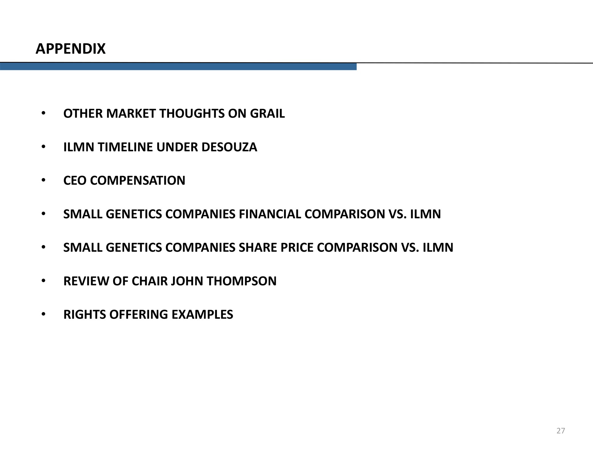 appendix other market thoughts on grail under compensation small genetics companies financial comparison small genetics companies share price comparison review of chair rights offering examples | Icahn Enterprises