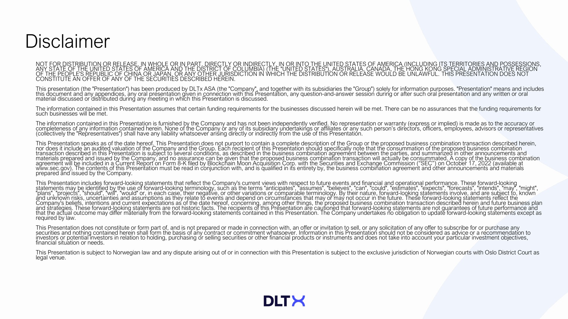 disclaimer | DLTx