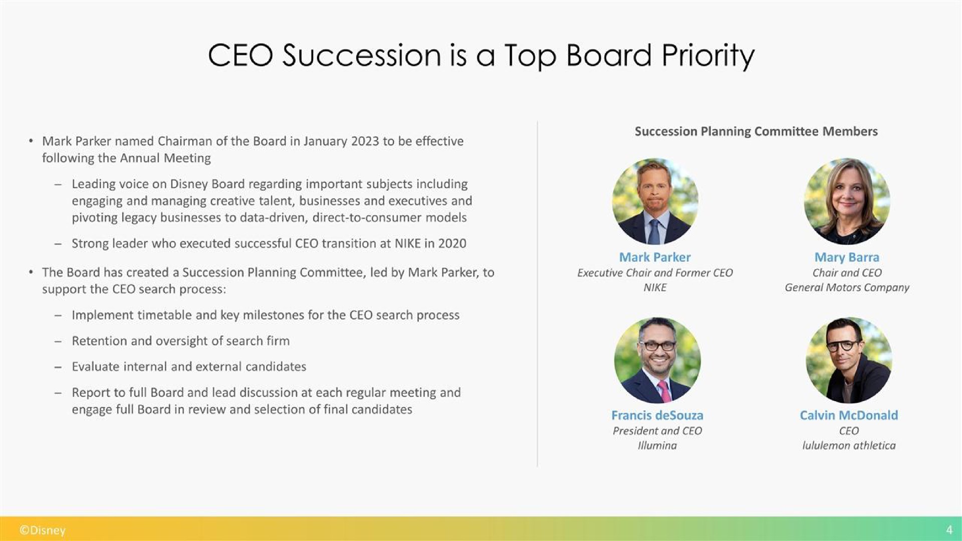 succession is a top board priority | Disney