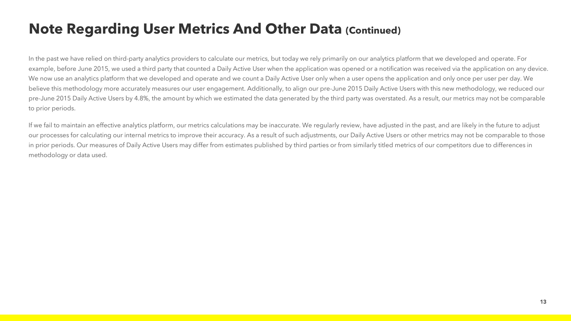 note regarding user metrics and other data continued | Snap Inc