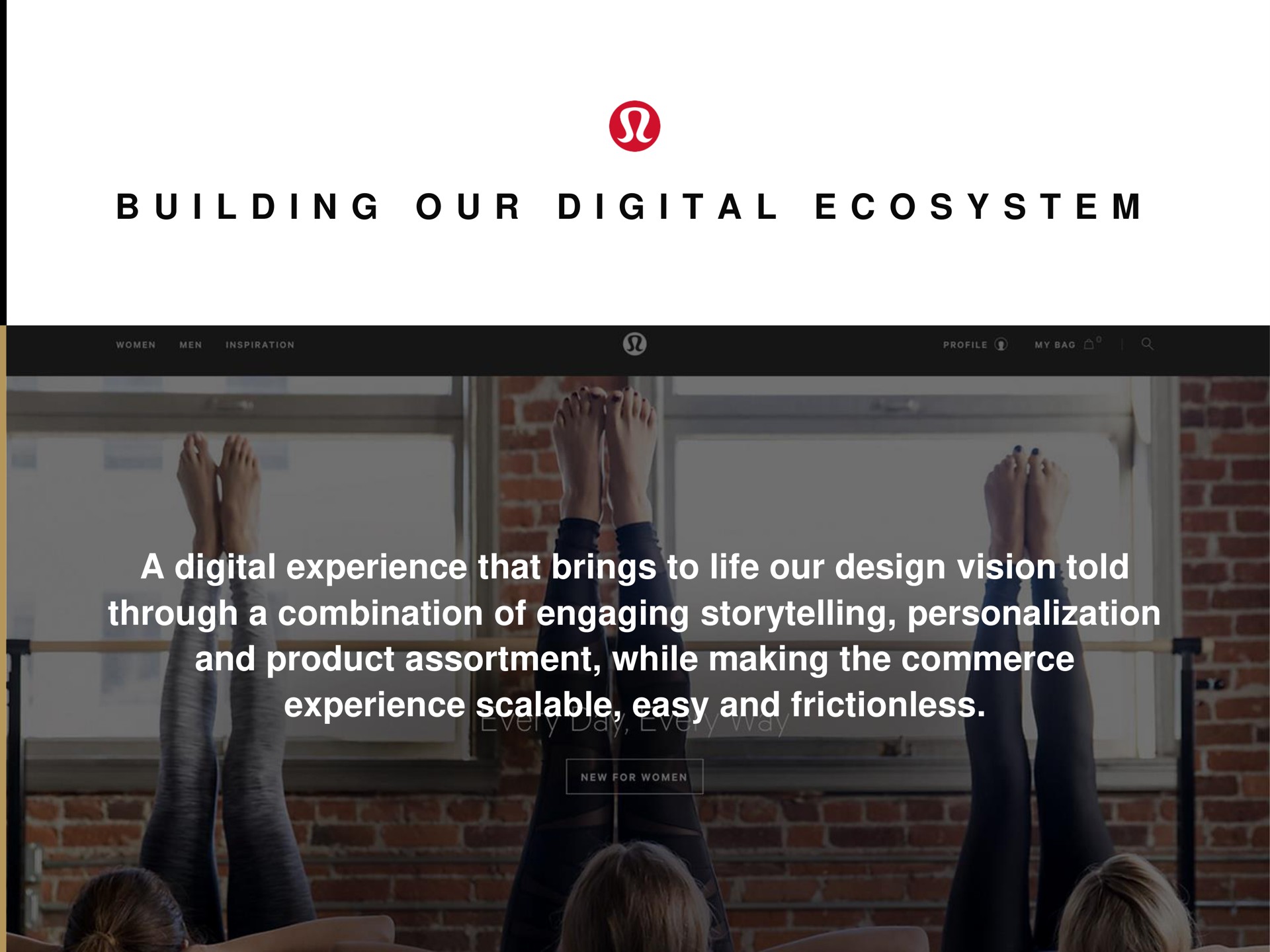 i i i i a a digital experience that brings to life our design vision told through a combination of engaging storytelling personalization and product assortment while making the commerce experience scalable easy and frictionless | Lululemon