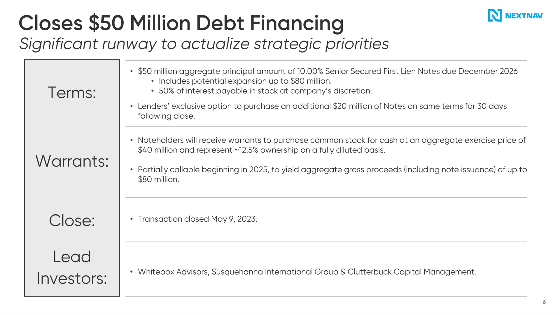 closes million debt financing | NextNav