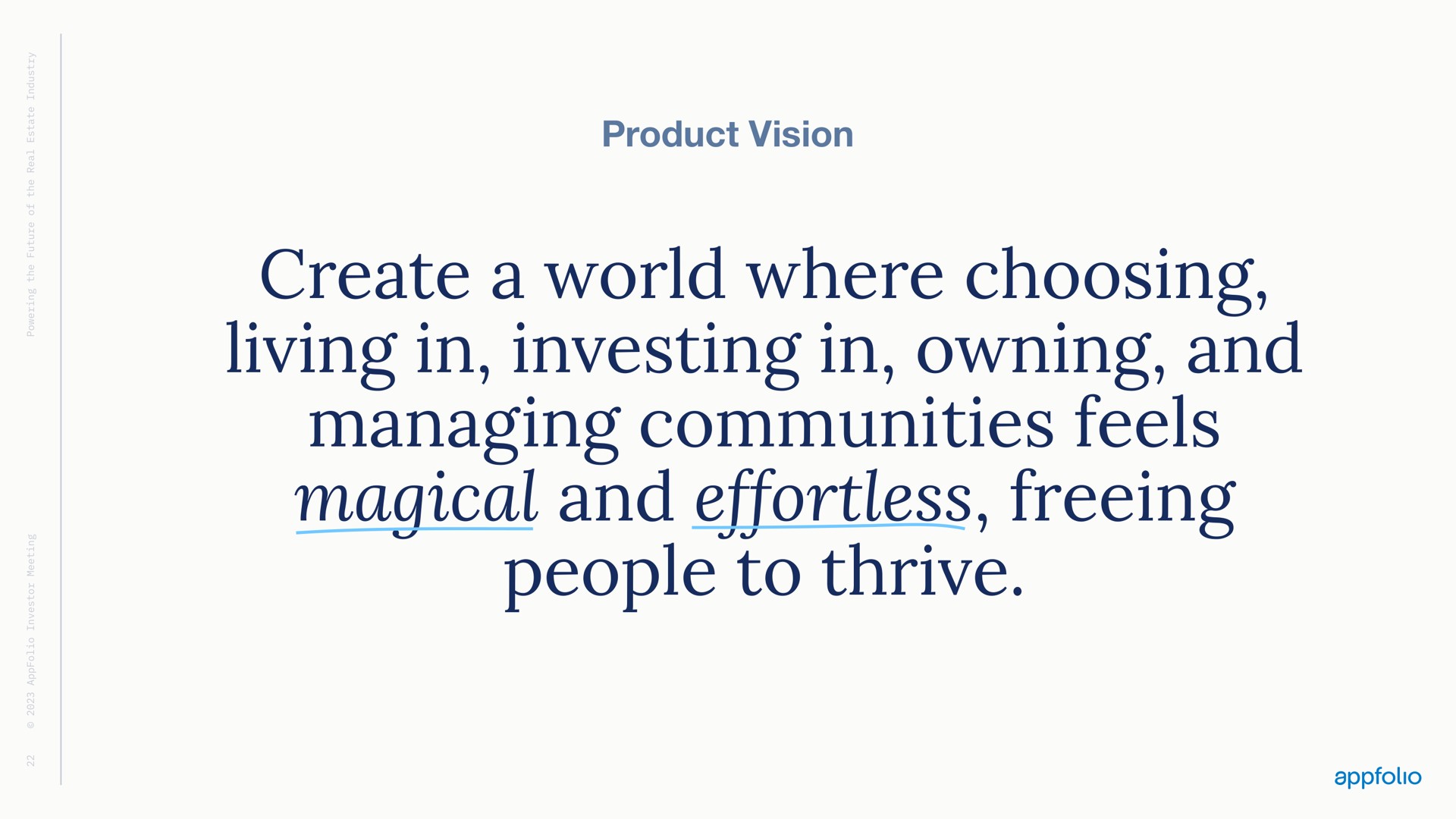 product vision create a world where choosing living in investing in owning and managing communities feels magical and effortless freeing people to thrive | AppFolio